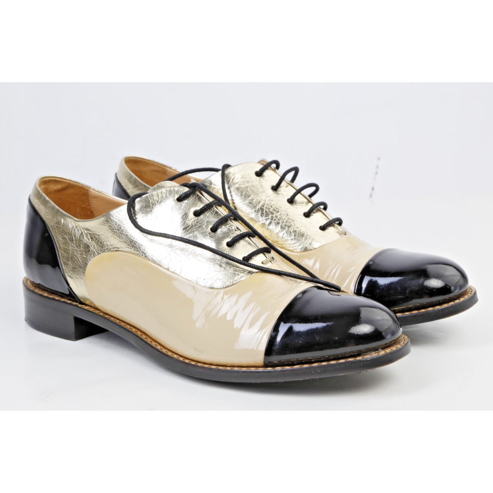 The Office OF Angela Scott Oxfords 38.5 Mr Colin Patent Nude Metallic Leather - Picture 3 of 16